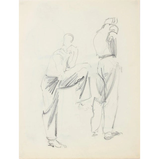 Double-Sided Stylized Sketch of Two Male Figures 1940-50s Graphite For Sale