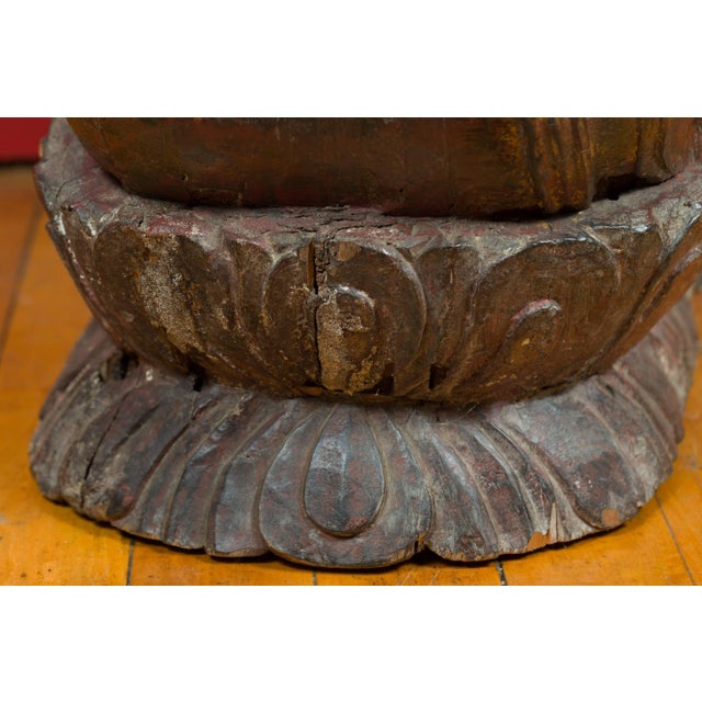 18th Century Thai Hand Carved Lacquered Wood Sculpture of a Seated Monk For Sale - Image 9 of 13