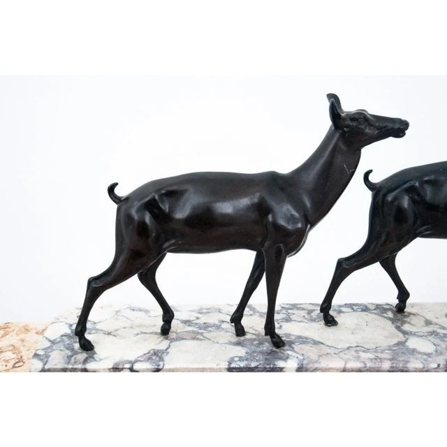 1920s Bronze Hinds on a Stone Base Figures, France, 1920s For Sale - Image 5 of 7