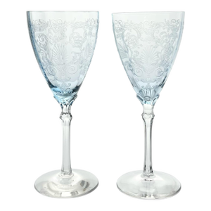 1930s Fostoria “Versailles, Blue” Pair of Water Glasses