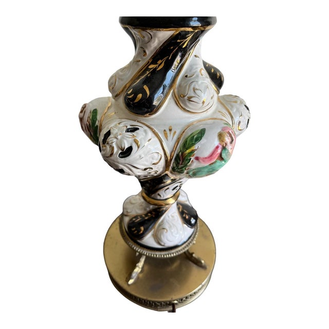 Vintage Capodimonte Porcelain Italy Black White Handpainted Fish Filigree Table Lamp For Sale - Image 15 of 16