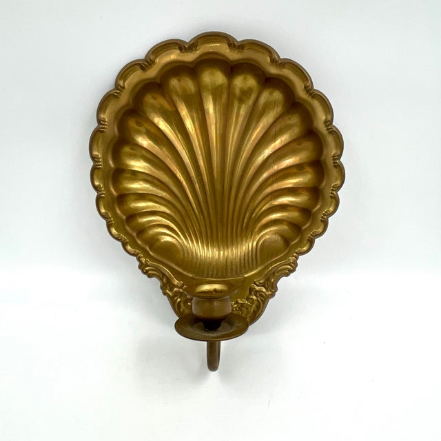 Brass Vintage Brass Scallop Shell Candle Wall Sconce For Sale - Image 8 of 10