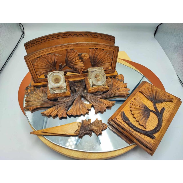 Vintage Art Deco Carved Hutsul Wooden Inkwell, 1920s, Set of 3 For Sale - Image 13 of 13