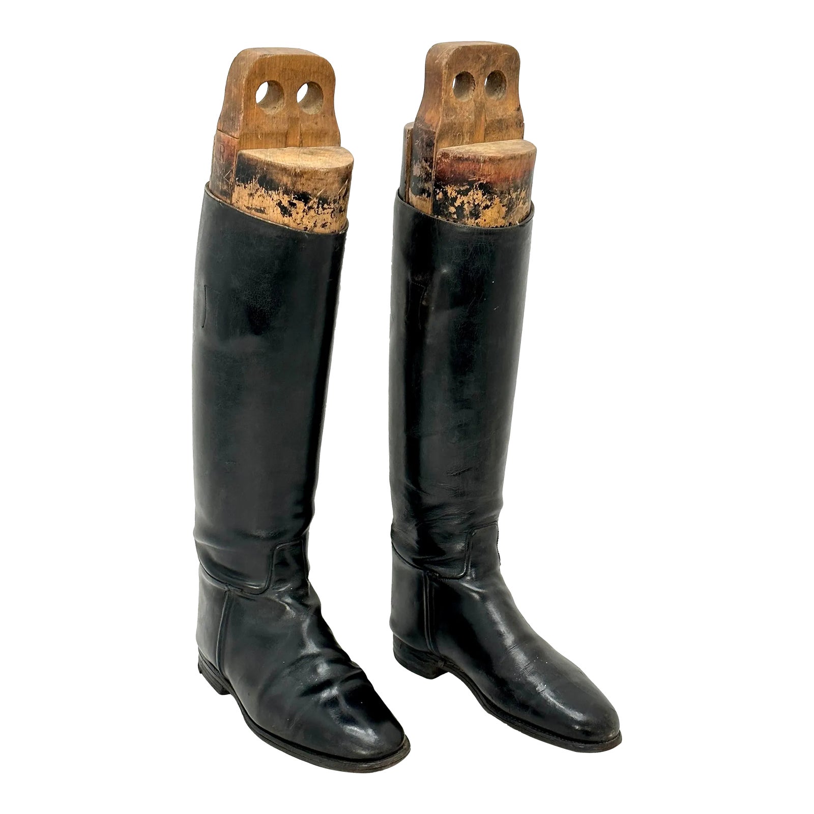Large Mens Size Antique Leather Equestrian Riding Boots With Wood Tree ...