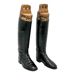 Large Mens Size Antique Leather Equestrian Riding Boots With Wood Tree Inserts - Early 20th Century