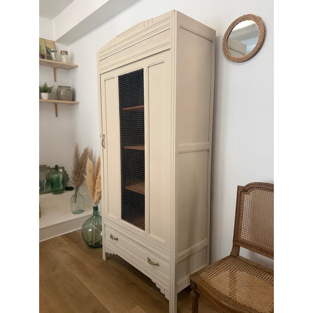 1930s French Art Deco Painted Armoire with Chicken Wire Door, 1930s For Sale - Image 5 of 16
