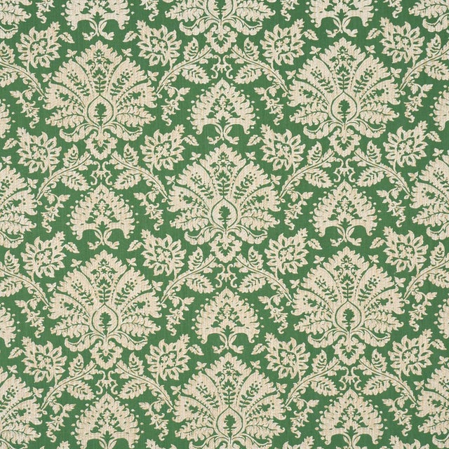 Schumacher Gianna Embroidery Fabric In Emerald For Sale