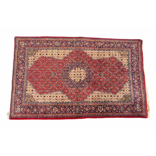 Vintage Hand Knotted Persian Wool Sarouk Rug. Excellent tight weave.