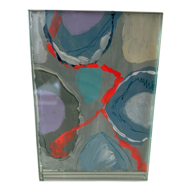 Original Abstract Geometric Painting on Paper in Heavy Glass Frame For Sale