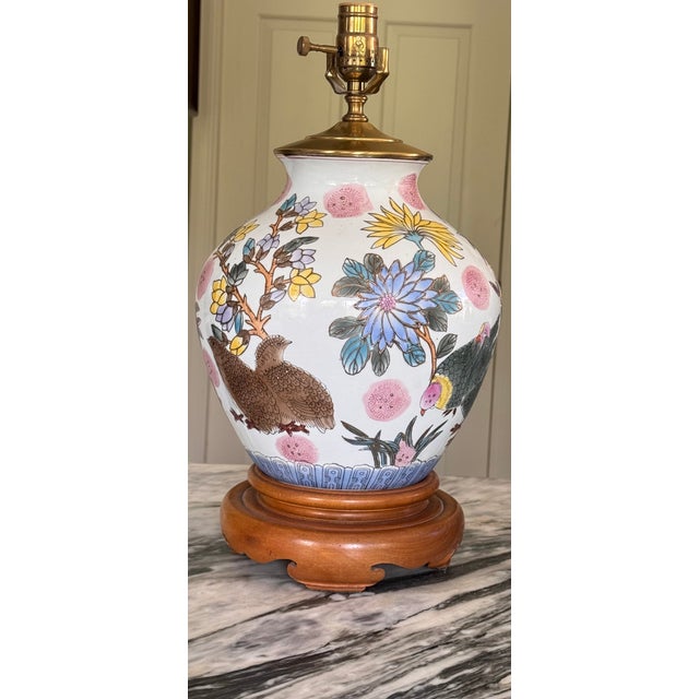 Vintage Chinoiserie Lamp in Botanical & Bird Motifs Attributed to Frederick Cooper For Sale - Image 9 of 18