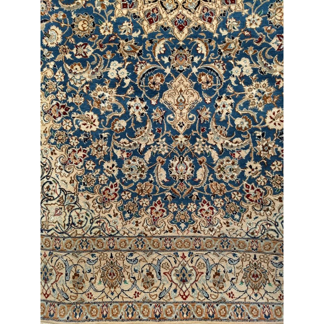 Vintage Persian Nain Area Rug, Hand-Knotted Wool & Silk, Floral Pattern, 6x9, Royal Blue & Ivory For Sale - Image 13 of 16