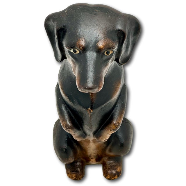 Outstanding & Very Rare Large Vintage Cast Iron "Begging Dachshund" Signed by Maker & Dated 1931 - 11 Inches Tall For Sale - Image 14 of 18