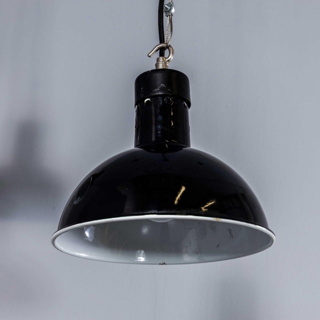 English Black Enamel Factory Lamp, 1940s For Sale - Image 3 of 11
