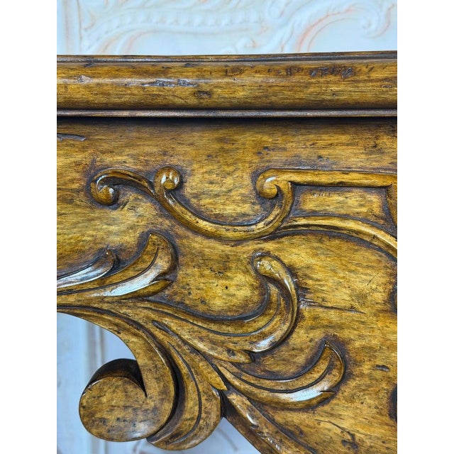 Italian Rococo Style Hand- Carved Walnut Console Table For Sale - Image 14 of 15