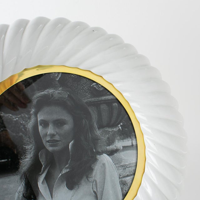 White Tommaso Barbi White Ceramic and Gilded Brass Picture Frame For Sale - Image 8 of 10