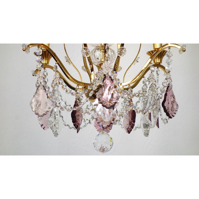 Mid-Century Modern 24K Gold-Plated Brass and Lead Crystal Chandelier, 1970s For Sale - Image 3 of 16
