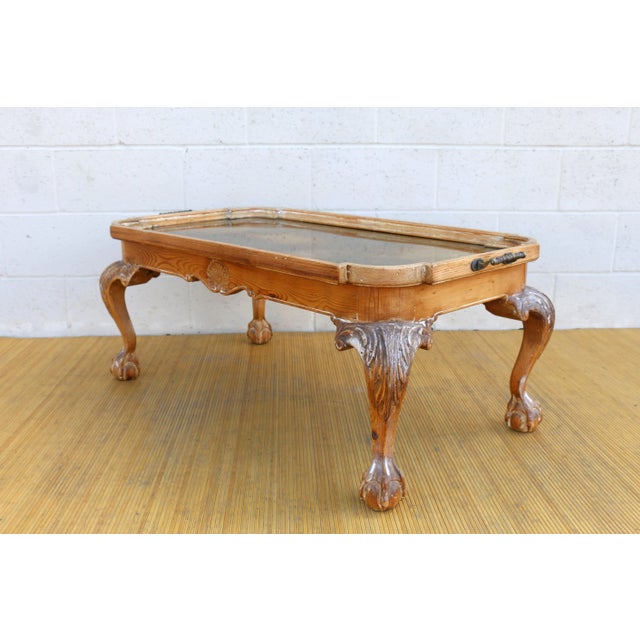 1940s Vintage Chippendale Brass and Pine Tray Coffee Table For Sale - Image 5 of 12