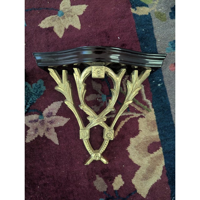 Vintage Chelsea House Polished Brass Laurel Leaves and Wood Decorative Wall Brackets- A Pair For Sale In Charlotte - Image 6 of 17