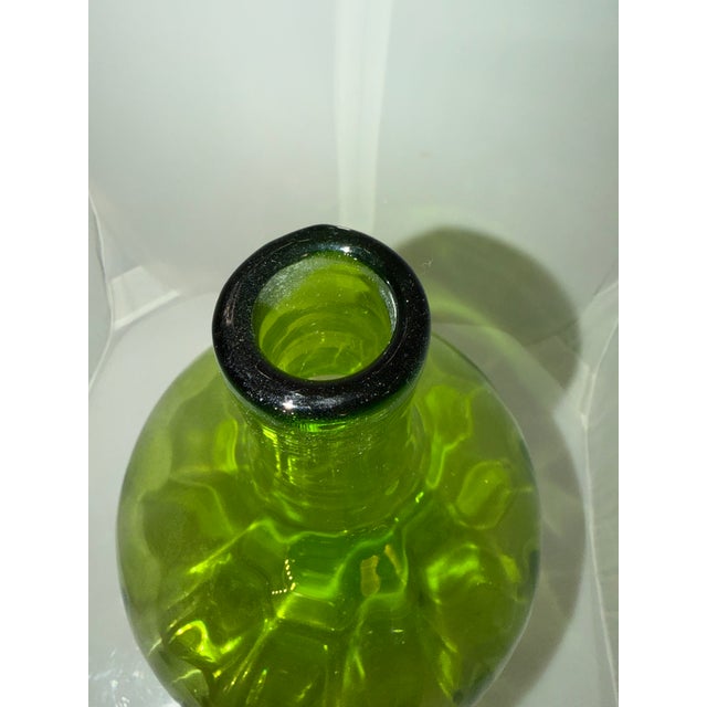 Rare 1969 XL Extra Large Olive Green Blenko #6951 W/Label Handblown Glass Decanter With Stopper Bottle For Sale In Boston - Image 6 of 11