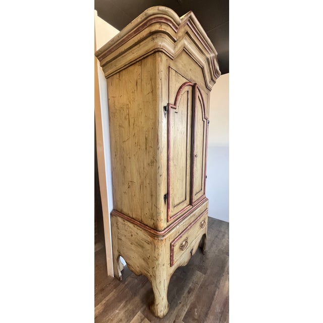 Rustic European Large European Style Old World Hand-Painted Bar Drinks Liquor Armoire Cabinet Pull Out Shelf For Sale - Image 3 of 16