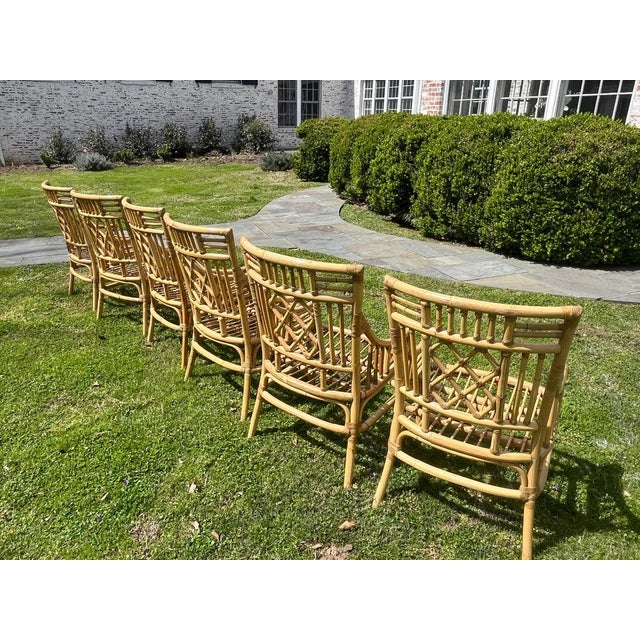 1960s Rattan Dining Chairs, attr. Brown Jordan, set of 6 For Sale In Nashville - Image 6 of 8