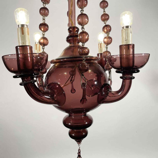 Glass Venetian Amethyst Blown Glass Chandelier, 1900s For Sale - Image 7 of 13