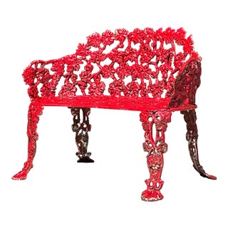 Vintage Regency Wrought Iron Grape Leaf Bench For Sale