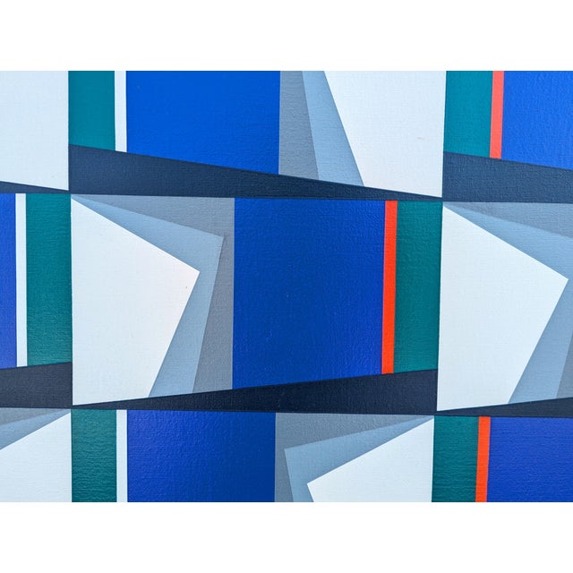 Contemporary Oswaldo Subero "Pintura Bidimensional No 896" Contemporary Geometric Blue & Yellow Abstract, 2003 For Sale - Image 3 of 12