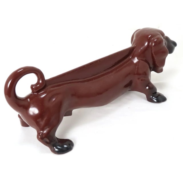 Vintage Porcelain Decorated on Cast Iron Dachshund Boot Scraper & Doorstop For Sale - Image 4 of 13