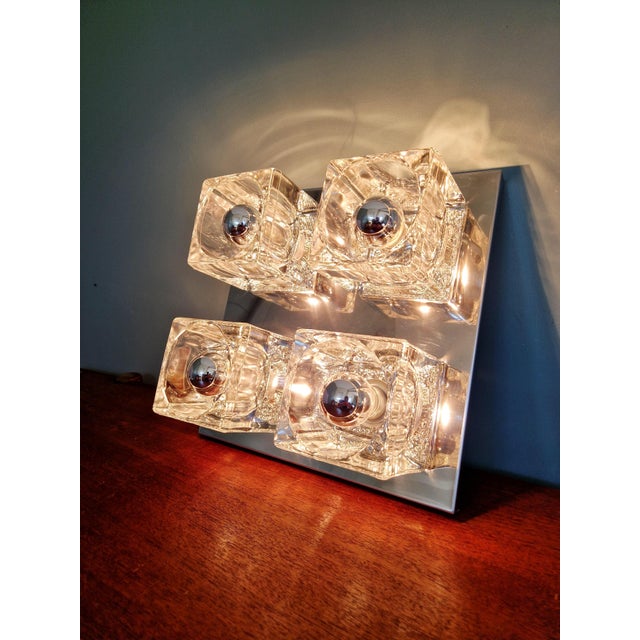 Ice Cube Square Ceiling Light in Chromed Metal and Glass from Peill & Putzler, 1970 For Sale - Image 6 of 17