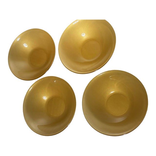 Late 20th Century Set of 4 French Frosted Champagne Gold Glass Serving Bowls by Arc France For Sale