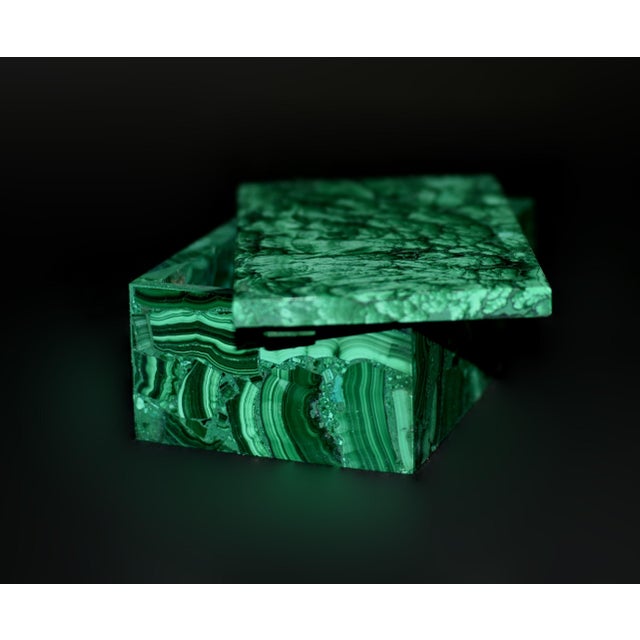 Green Malachite Box Gemstone Box Peony Garden For Sale - Image 8 of 18