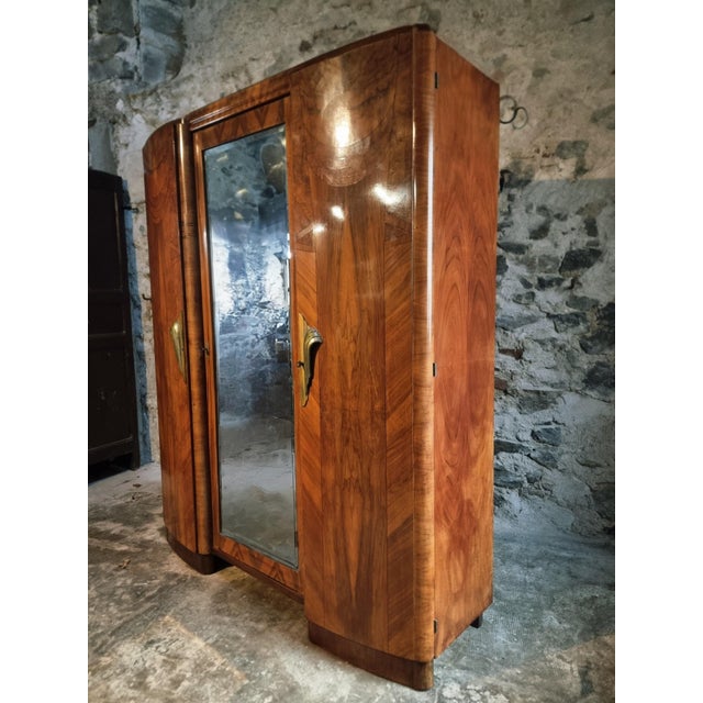 Art Deco French Walnut Wardrobe with Mirrored Door, 1930s For Sale - Image 10 of 18
