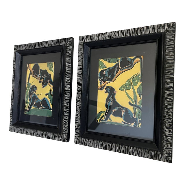1950s Panther Jungle Prints by Locke, Framed - Pair For Sale