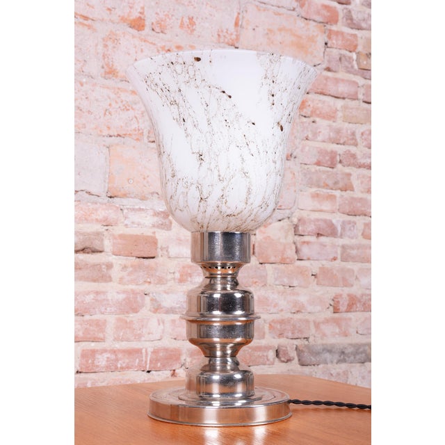 Art Deco Table Lamp in Chrome-Plated Steel and Glass, Czech, 1920s For Sale - Image 3 of 12