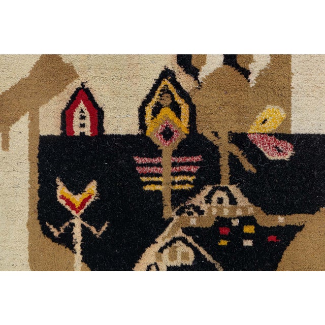 Indian Fine Antique Abstract Indian Agra Beige Brown Handmade Wool Rug For Sale - Image 3 of 8