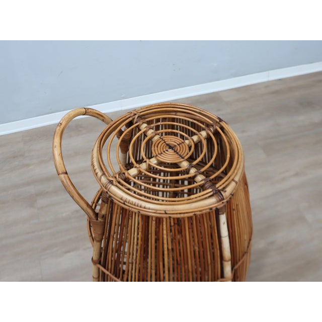 Vintage Italian Rattan Barrel Bar Cart, 1960s For Sale - Image 9 of 12