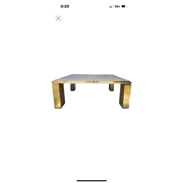 1970s French Modern Brass and Travertine Dining Table For Sale - Image 18 of 18