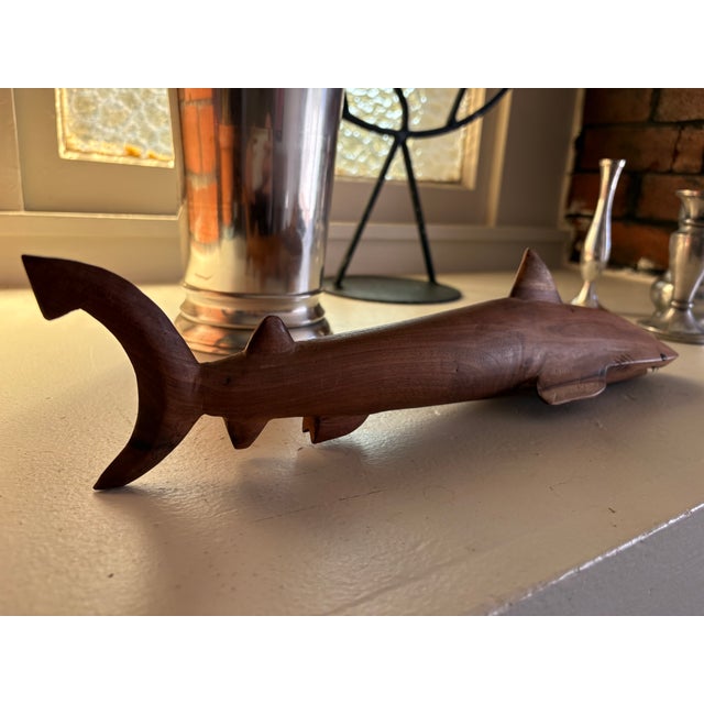 Vintage Hand-Carved Wood Shark Folk Art Sculpture For Sale - Image 9 of 16