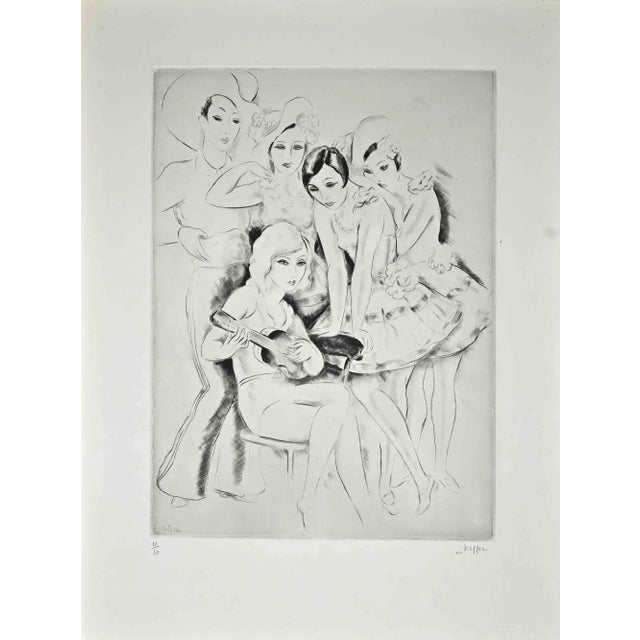 Singing and Dancing is an original etching print on paper realized by Charles Kiffer in the Mid-20th Century. Hand-signed...