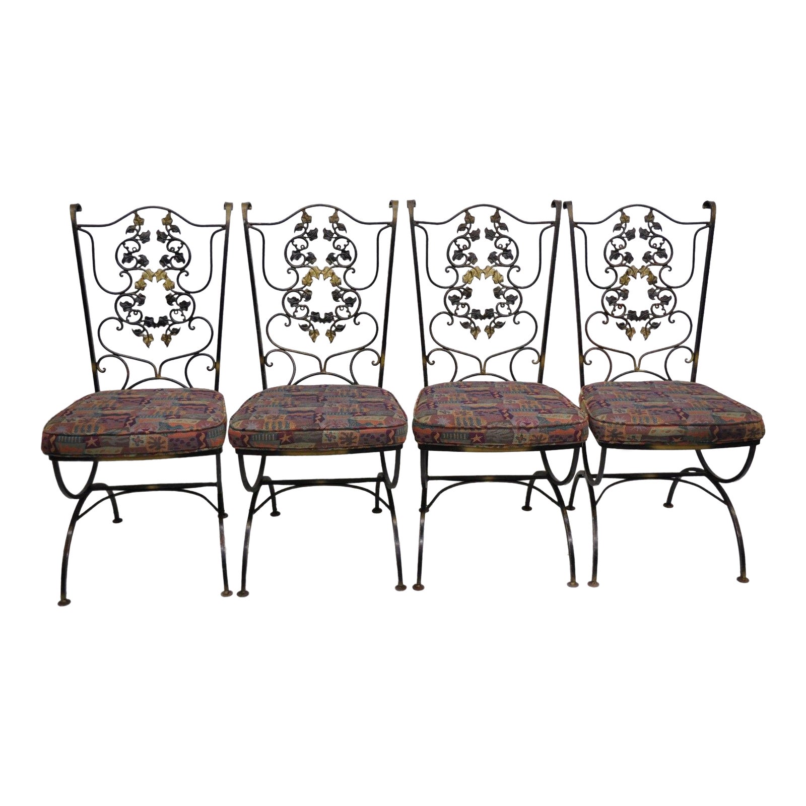 Vintage Woodard Wrought Iron Black Gold Scrolling Leaf Patio