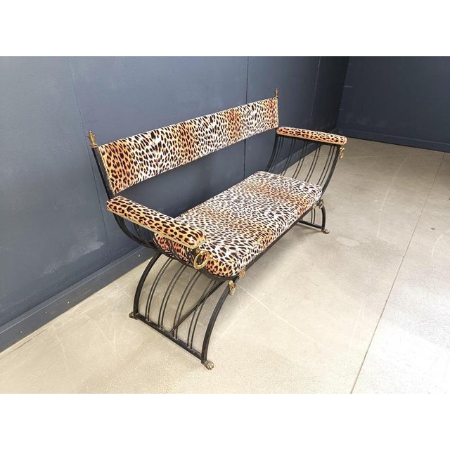 Black Curule Bench in the style of Maison Jansen, 1960s For Sale - Image 8 of 12