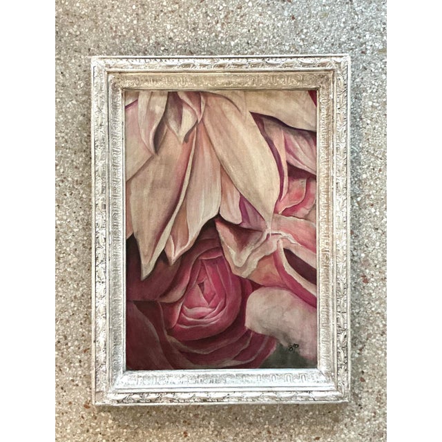 Wood Vintage Boho Original Floral Oil Painting on Canvas For Sale - Image 7 of 7