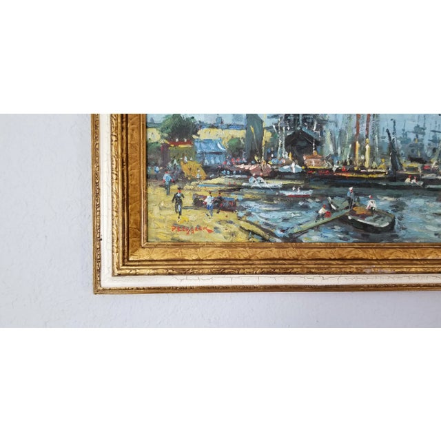1980s David Kessler Harbor Scene Seascape Oil on Canvas Painting For Sale - Image 5 of 11