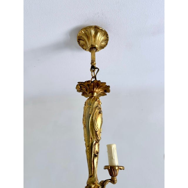 Metal Louis XV Cast Brass Three-Light Chandelier, France, 1940s For Sale - Image 7 of 16