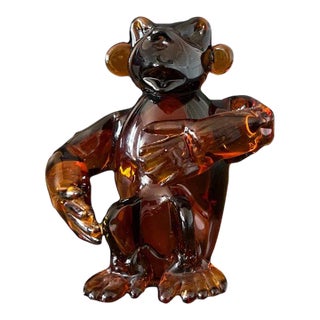 Large Vintage Murano Amber Art Glass Monkey For Sale