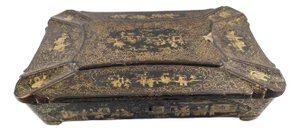 19th Century Rustic Chinese Worn Black and Gold Lacquer Sewing Box