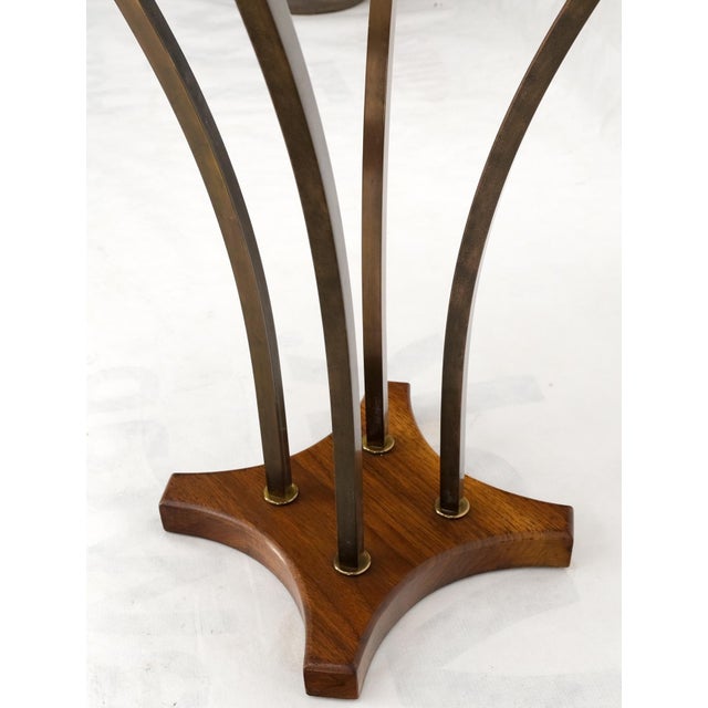 Mid 20th Century Round Marble Top Brass & Walnut Occasional End Side Table Lamp Stand For Sale - Image 11 of 12