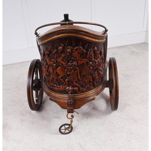 Mahogany Carved Chariot Bar Cart, 1920 For Sale - Image 6 of 13