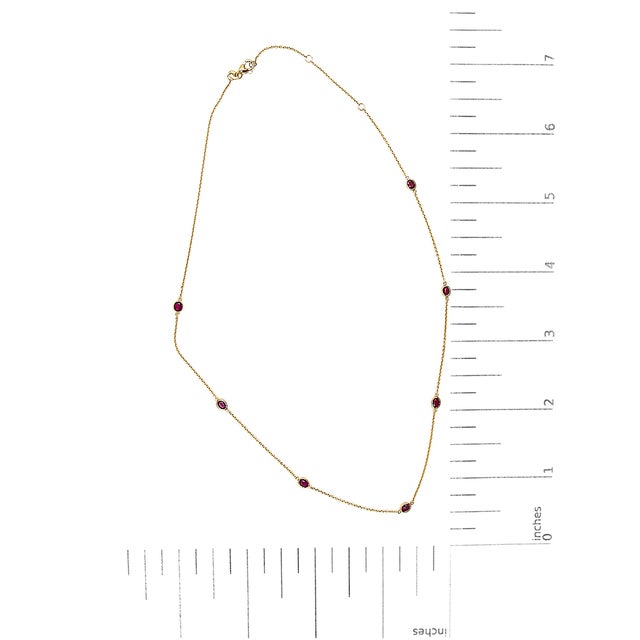 Early 21st Century 14K Yellow Gold Bezel Set 4x3 mm Oval Red Ruby Station Necklace - 18 Inches For Sale - Image 5 of 5